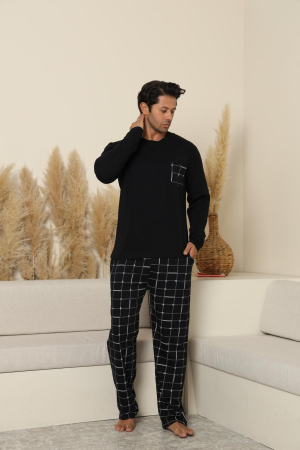 Pijamale barbati bumbac - Pijama lunga bumbac pentru barbati, negru 70070