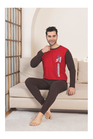 Pijama lunga bumbac pentru barbati, maro/visiniu 1207 [1]
