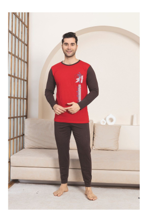 Pijama lunga bumbac pentru barbati, maro/visiniu 1207 [2]