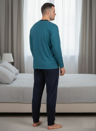 Pijama lunga bumbac pentru barbati, bluza verde, pantalon negru [1]