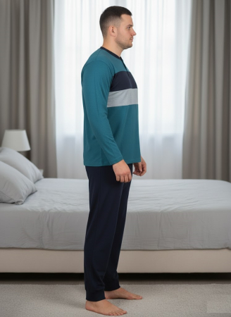 Pijama lunga bumbac pentru barbati, bluza verde, pantalon negru [2]