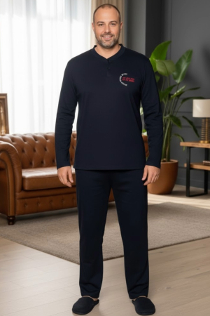 Pijamale - Pijama lunga bumbac interlock pentru barbati,negru 5885