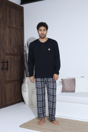Pijama lunga bumbac pentru barbati cu buzunare la pantaloni, negru 70021 [1]