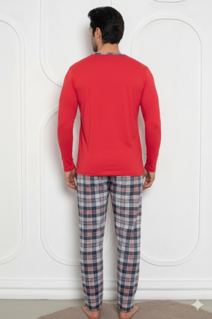 Pijama lunga bumbac pentru barbati, rosu gri 836 [1]
