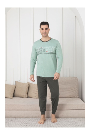 Pijama lunga bumbac pentru barbati, gri/vernil 1203 [2]