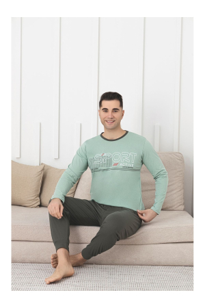 Pijama lunga bumbac pentru barbati, gri/vernil 1203 [1]