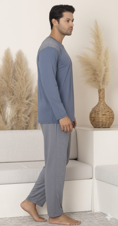 Pijama lunga bumbac pentru barbati albastru/gri 16203 [2]