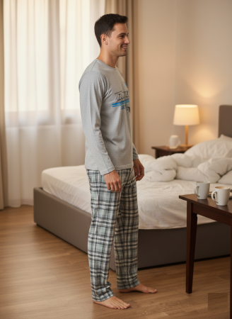 Pijama lunga bumbac pentru barbati gri deschis 15694 [1]