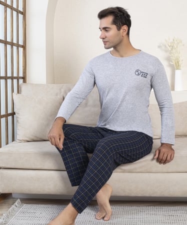 Pijamale - Pijama lunga bumbac pentru barbati gri 16213