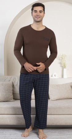 Pijamale - Pijama lunga bumbac pentru barbati maro 16213