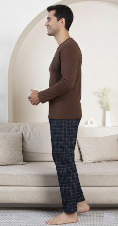 Pijama lunga bumbac pentru barbati maro 16213 [1]