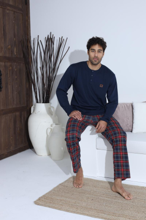 Pijama lunga bumbac pentru barbati, bleumarin 70035 [3]