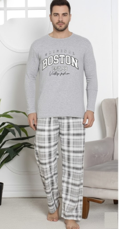 Pijamale barbati - Pijama lunga bumbac vatuit pentru barbati gri 15567