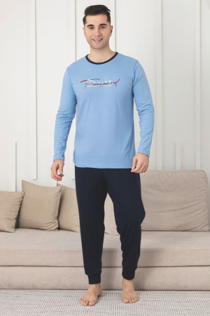 Pijamale barbati bumbac - Pijama lunga bumbac pentru barbati, albastru 1204