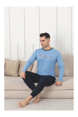 Pijama lunga bumbac pentru barbati, albastru 1204 [1]
