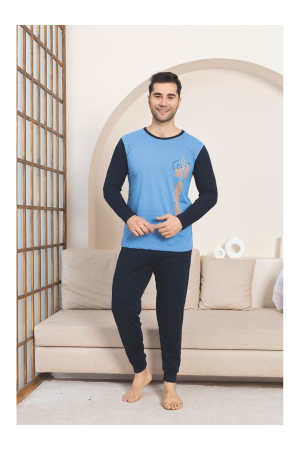 Pijama lunga bumbac pentru barbati, albastru 1210 [2]