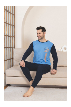 Pijama lunga bumbac pentru barbati, albastru 1210 [1]