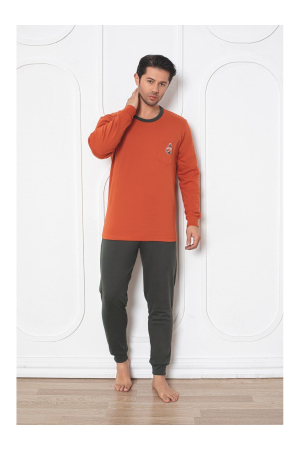 Pijama lunga bumbac interlock pentru barbati, gri/portocaliu 402 [2]