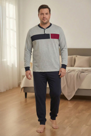 Pijamale barbati - Pijama lunga bumbac pentru barbati, marime mare gri