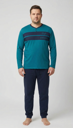 Pijamale barbati - Pijama lunga bumbac pentru barbati, marime mare verde inchis