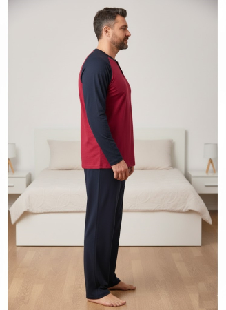 Pijama lunga bumbac pentru barbati, marime mare, visiniu/negru [2]