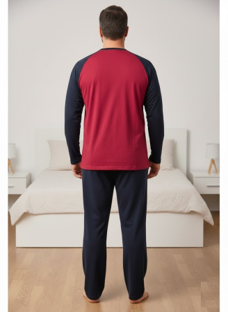 Pijama lunga bumbac pentru barbati, marime mare, visiniu/negru [1]