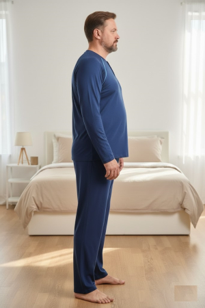Pijama lunga bumbac pentru barbati, marime mare, bleumarin [2]