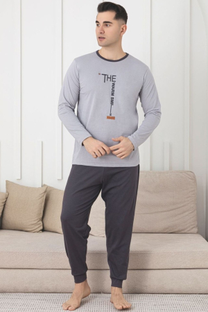 Pijamale - Pijama lunga bumbac pentru barbati, gri 1202