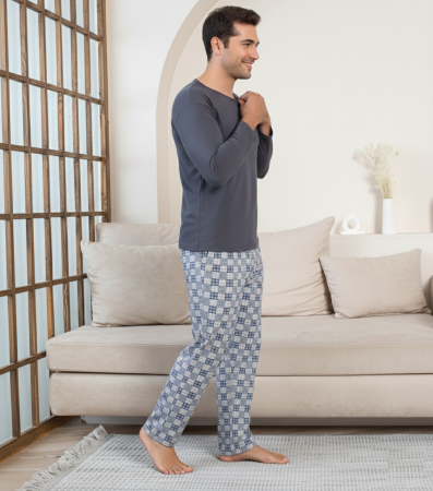 Pijama lunga bumbac pentru barbati gri 16214 [2]