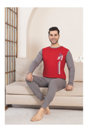 Pijama lunga bumbac pentru barbati, gri/visiniu 1208 [1]