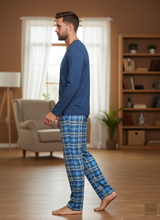 Pijama lunga bumbac pentru barbati albastru 15694 [2]
