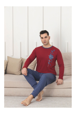 Pijama lunga bumbac pentru barbati, bleumarin/visiniu 1206 [1]