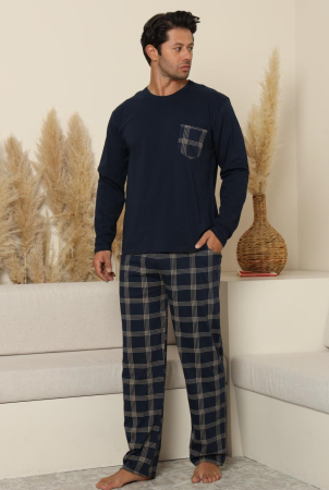 Pijamale barbati bumbac - Pijama lunga bumbac pentru barbati, bleumarin 70075