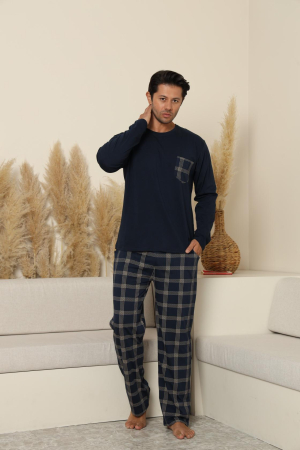 Pijama lunga bumbac pentru barbati, bleumarin 70075 [3]