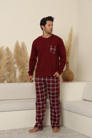 Pijamale barbati bumbac - Pijama lunga bumbac pentru barbati, visiniu 70073