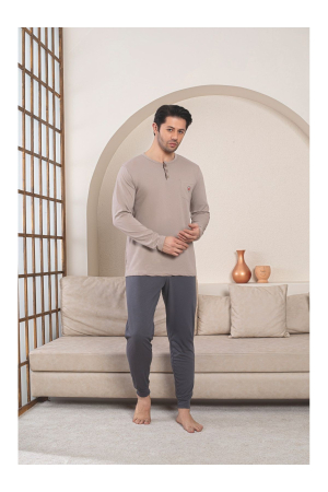 Pijama lunga bumbac penye pentru barbati, bej 1057 [2]