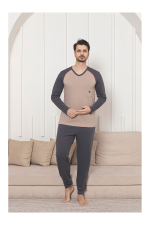 Pijama lunga bumbac penye pentru barbati, bej 1053 [2]
