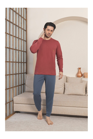 Pijama lunga bumbac penye pentru barbati, visiniu maro1056 [2]