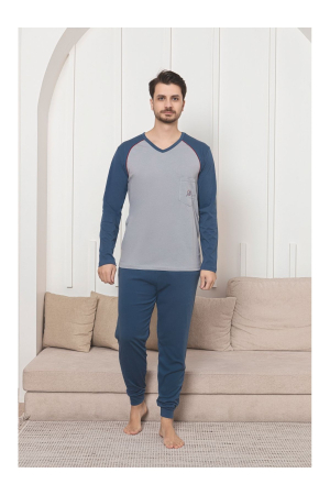 Pijama lunga bumbac penye pentru barbati, albastru 1057 [2]