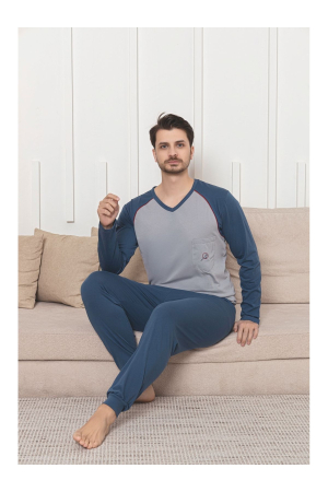 Pijama lunga bumbac penye pentru barbati, albastru 1057 [1]