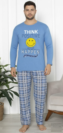 Pijamale barbati - Pijama lunga bumbac vatuit pentru barbati albastru 15570
