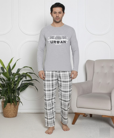Pijamale barbati - Pijama lunga bumbac vatuit pentru barbati gri 15568