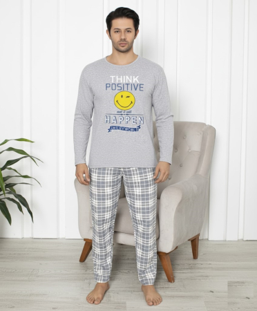 Pijamale barbati - Pijama lunga bumbac vatuit pentru barbati gri 15570