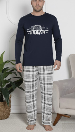Pijamale barbati - Pijama lunga bumbac vatuit pentru barbati bleumarin 15568