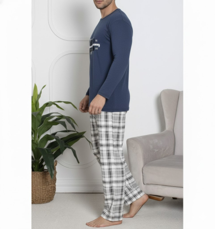 Pijama lunga bumbac vatuit pentru barbati albastru 15568 [2]