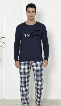 Pijama lunga bumbac vatuit pentru barbati, bleumarin inchis The Leader 16403 [5]