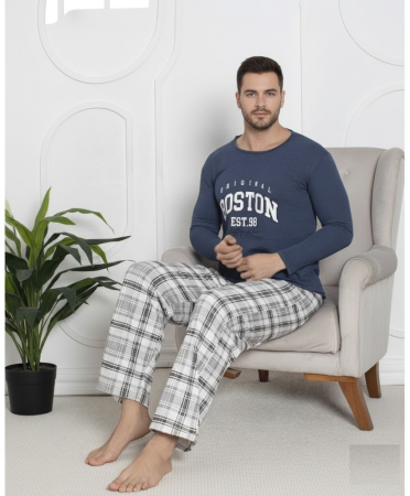 Pijama lunga bumbac vatuit pentru barbati albastru 15567 [2]