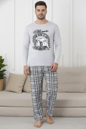 Pijamale barbati - Pijama lunga bumbac vatuit pentru barbati gri 15693
