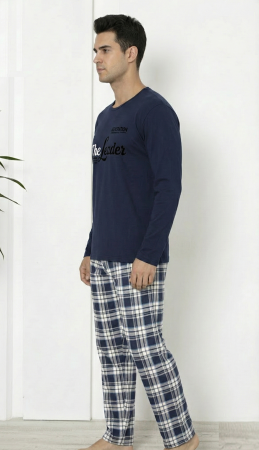 Pijama lunga bumbac vatuit pentru barbati, bleumarin inchis The Leader 16403 [2]