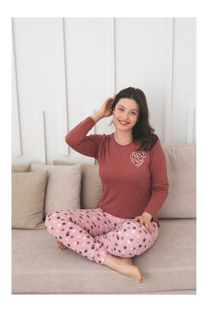 Pijama de bumbac Dama Confortabila, Set cu Bluza si Pantaloni lungi, maro 1004 [1]